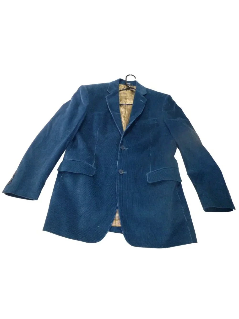 Saddlebred Mens Corduroy Blazer 38R Blue Cotton Plaid Lined Sport Coat